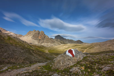 Signpost on the trail in the grisons region on the swiss alps