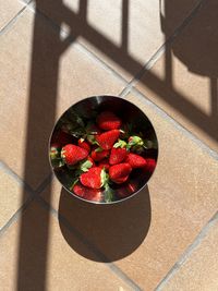 High angle view of strawberries