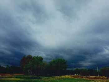 Scenic view of field against cloudy sky