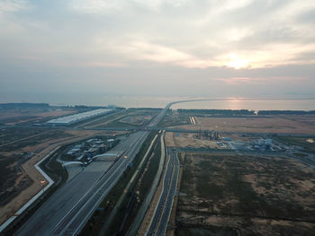 Aerial view highway penang second bridge with less vehicle during movement control order.