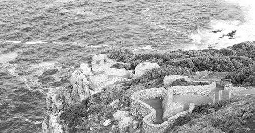 High angle view of rocks on beach