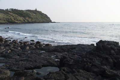 Scenic view of sea against clear sky