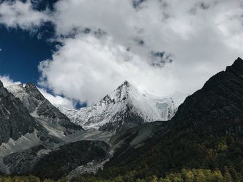 Panoramic view of snowcapped mountains against sky