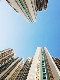 Low angle view of modern buildings against clear blue sky