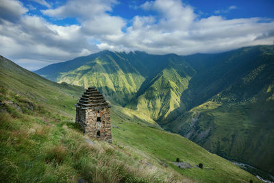 Old ancient historical towers of the chechens in the caucasus mountains