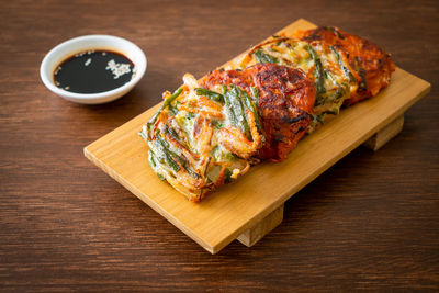 High angle view of food on table