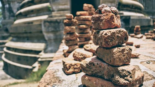 Stacked stones on sunny day