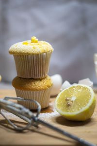 Close-up of cupcakes on table