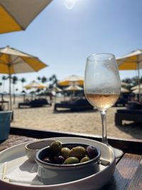 Wineglass on table in restaurant