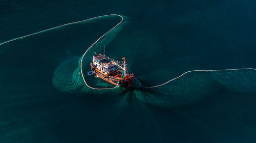 High angle view of boat in sea