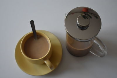 High angle view of tea cup on table