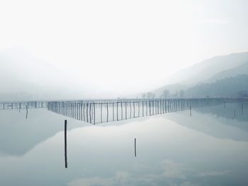 Scenic view of lake against sky during winter