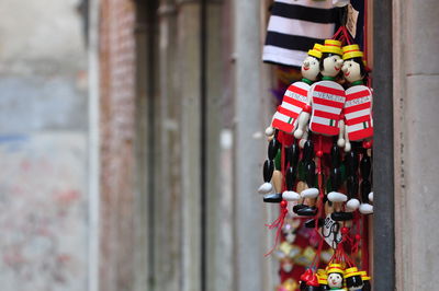 Close-up of venetians gondoliers 