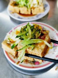 High angle view of meal served in plate