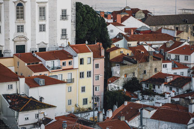 High angle view of buildings in city