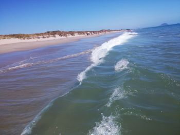 Scenic view of sea against clear sky