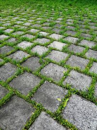 High angle view of footpath by street