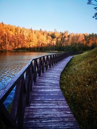 View of calm lake against clear sky