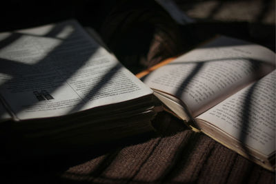 Close-up of open book on table