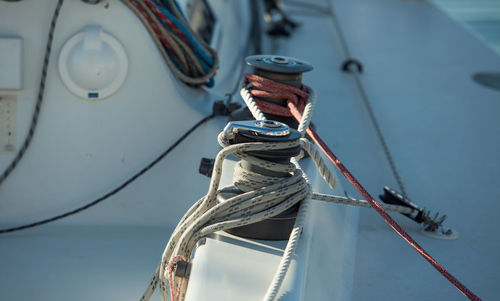 Close-up of rope tied on sailboat