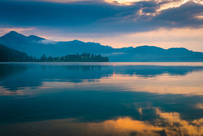 Scenic view of lake against sky during sunset