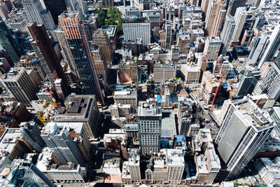 High angle view of modern buildings in city