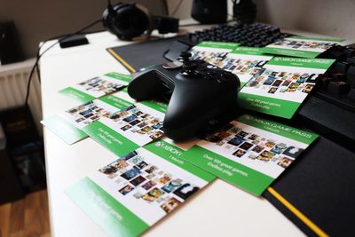 Close-up of green table