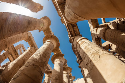 Different hieroglyphs on the walls and columns in the karnak temple.