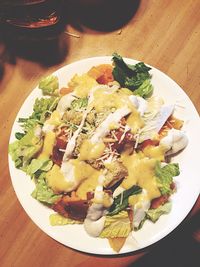 Close-up of served food on table