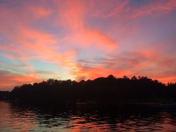 Scenic view of lake against sky at sunset