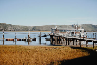 Scenic view of lake against clear sky