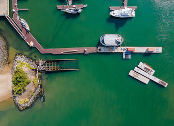 High angle view of ship in sea