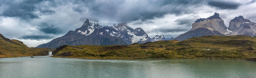 View of lake pehoe in torres del paine national park, chile