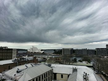 Buildings against cloudy sky