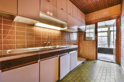 Interior of illuminated kitchen