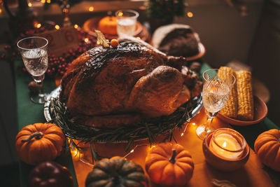 Close-up of christmas decorations on table