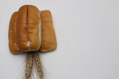 High angle view of bread against white background