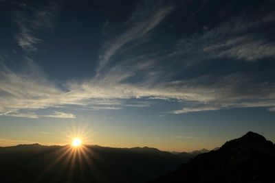 Scenic view of mountains against sky at sunset