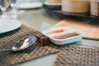 Close-up of food on table