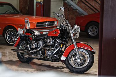 Close-up of bicycles parked on street