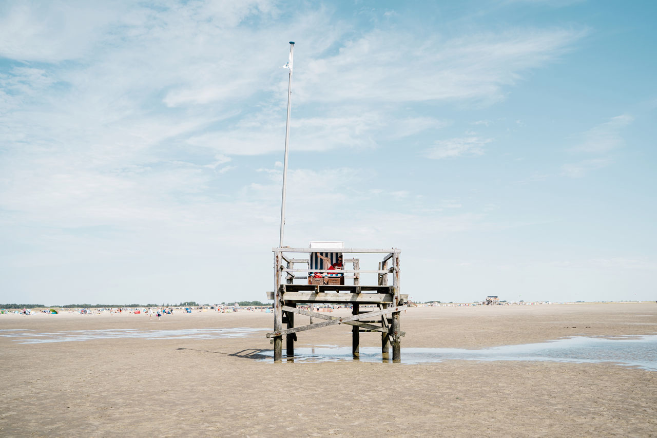 HUT ON BEACH AGAINST SKY