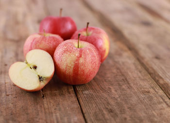 High angle view of apples on table