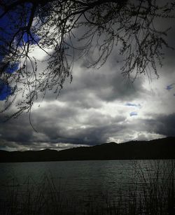 Scenic view of lake against cloudy sky