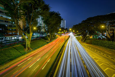 Light trails on street in city at night