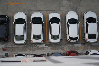 High angle view of cars in parking lot
