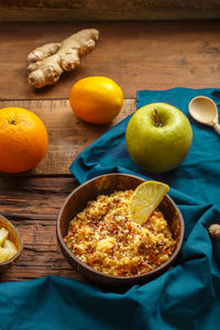 High angle view of food on table