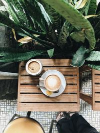 High angle view of breakfast on table