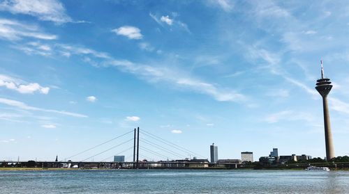 View of bridge over river in city