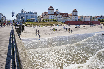 Famous city of binz on the german island of rügen with kurhaus in summertime