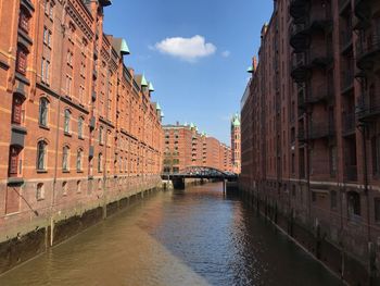 Canal amidst buildings against sky in city